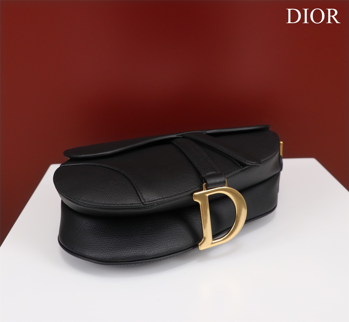 Saddle Bag with Strap Black Grained Calfskin